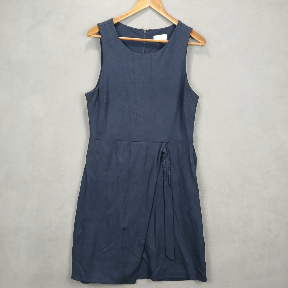 LOFT Outlet A Line Dress Womens 10 Navy Blue Stretch‎ Back Zip Front Tie Knot